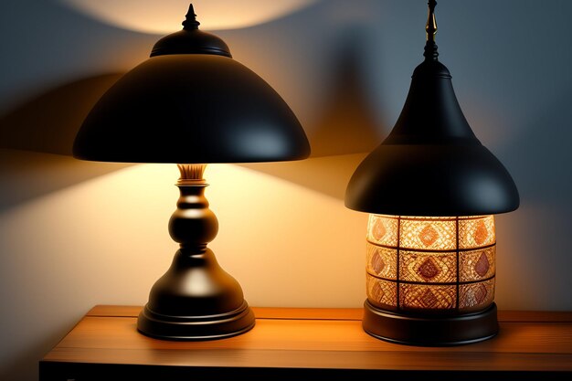 Two lamps on a shelf with the word love on them