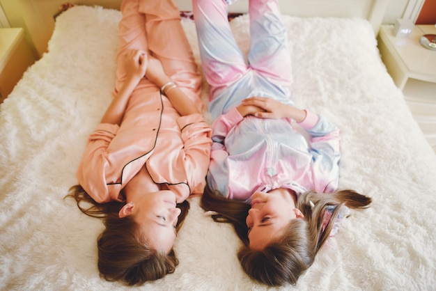 Two little girls in a cute pajamas