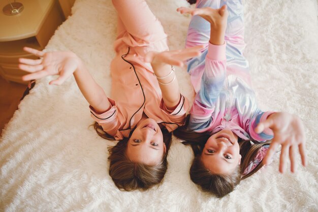 Two little girls in a cute pajamas