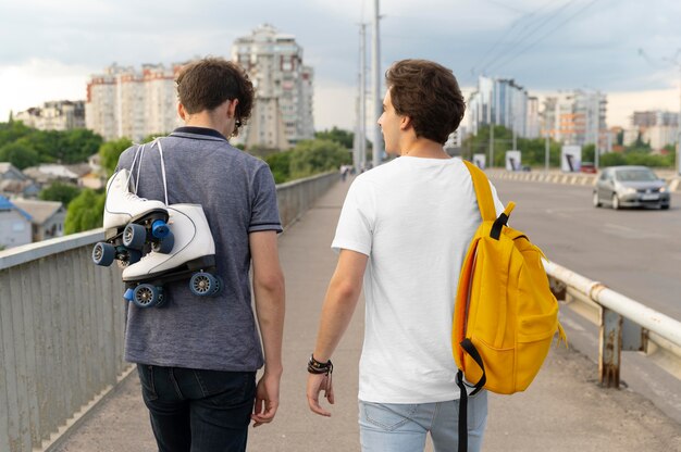 Two male friends spending time together outdoors