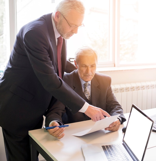 Two mature businessman discussing business project in the office