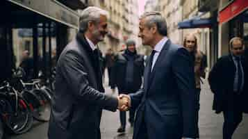 Free photo two men in a political suit facing each other and shaking hands