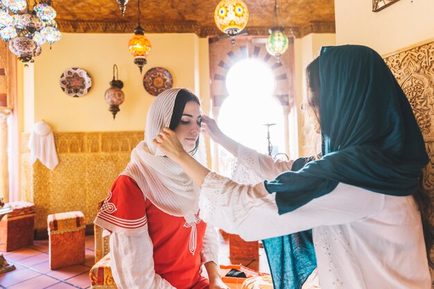 Two muslim women in restaurant