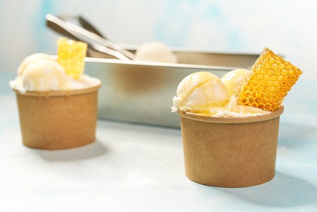 Download Premium Photo Pistachio Ice Cream In Paper Cup On Mint Colors Background Selective Focus Yellowimages Mockups