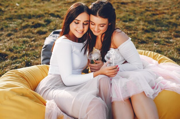 Two pretty girls in a summer park