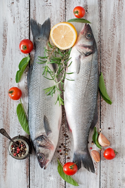 Two raw seabass with spices 