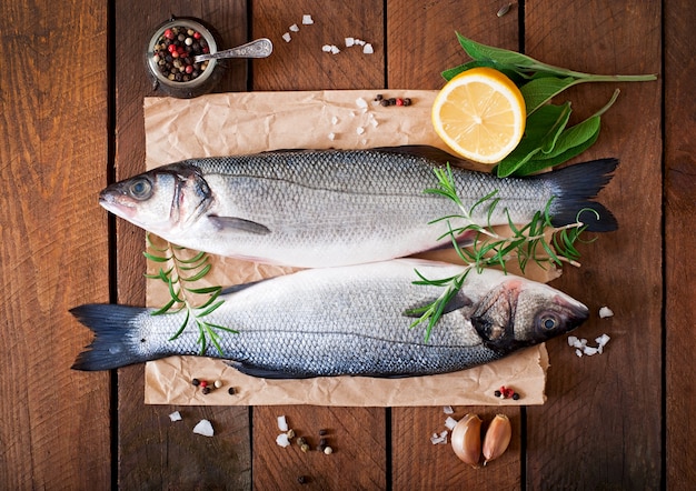 Two raw seabass with spices 