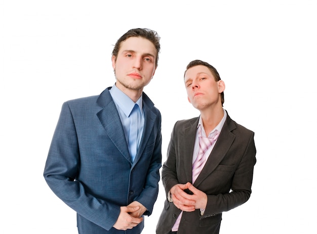 Free photo two serious businessmen on white