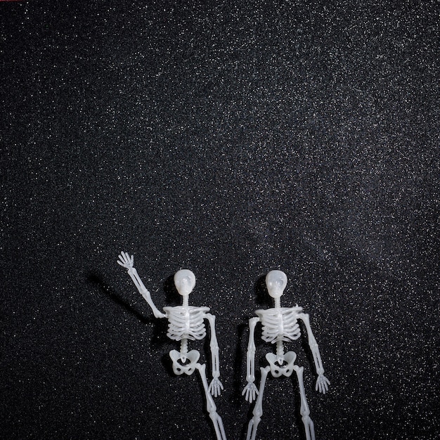 Two skeletons greeting