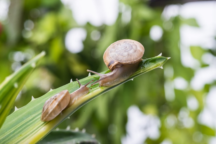 मुफ़्त फोटो two snails over a leaf