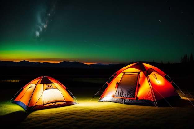 Free photo two tents in a field with the word nike on the tent.