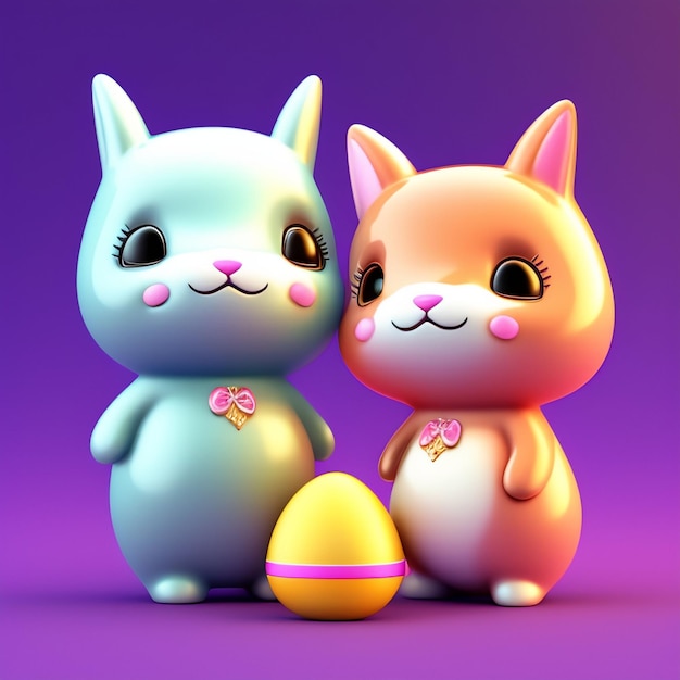 Бесплатное фото Два игрушечных кота стоят рядом с яйцом.