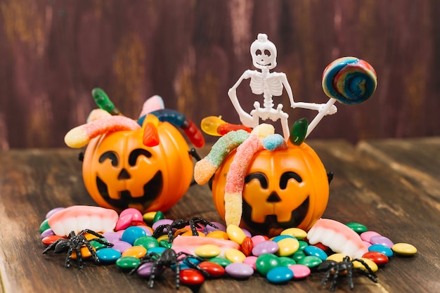 Two trick or treat baskets with skeleton