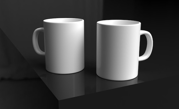 Free photo two white mugs on a elegant dark background