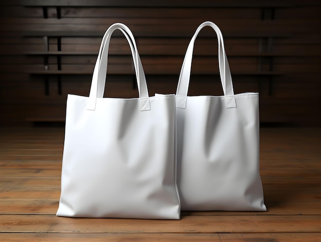 Бесплатное фото Две белые простые сумки для макета продукта