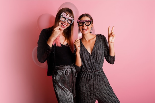 Free photo two women , best friends  celebrating hen party