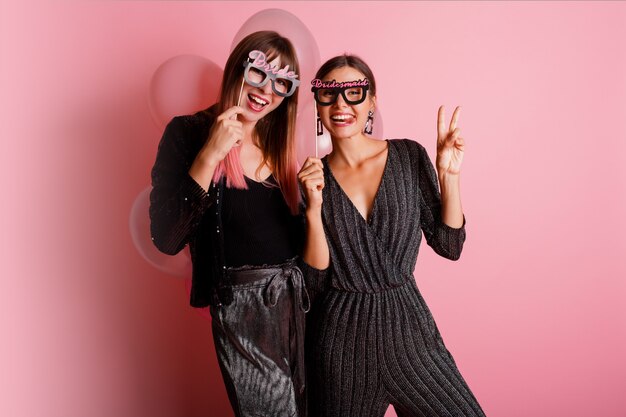 Two women , best friends  celebrating hen party