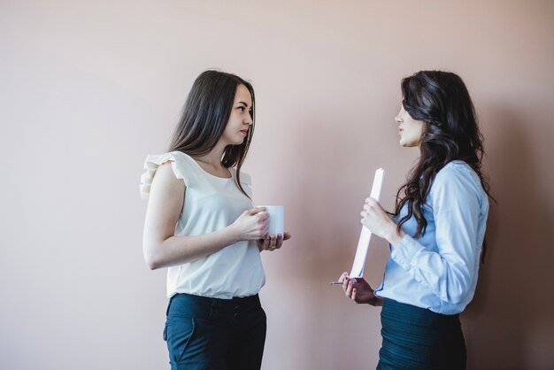 Two women chatting