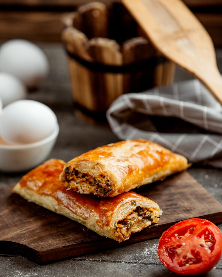 Free Photo two wrapped pastry stuffed with herbs