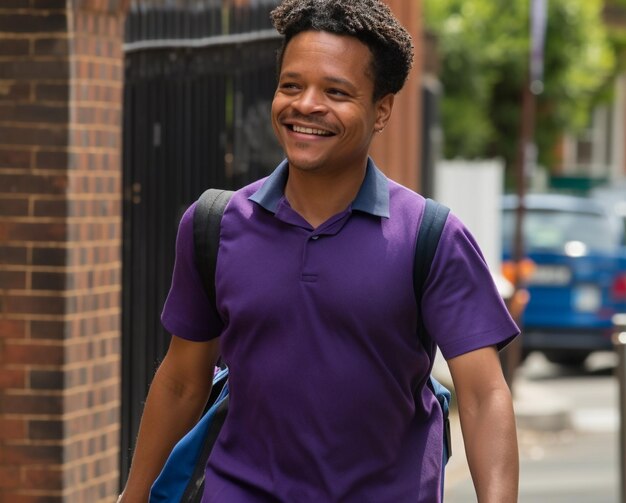 Two young adults smiling confidently walking outdoors generated by AI