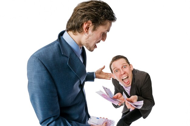 Two young businessmen with lots of cash