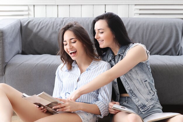 Two young women hanging out together