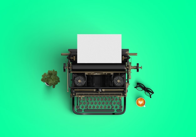 Free photo typewriter on green background