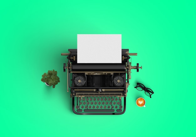 Typewriter on green background
