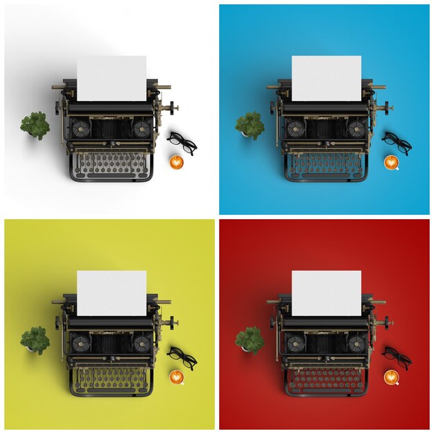 Typewriters on four different backgrounds