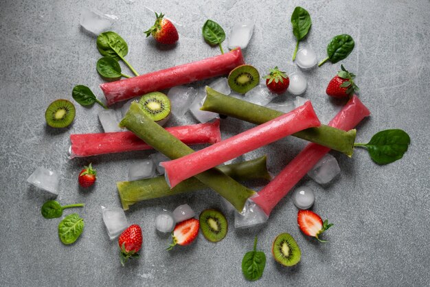 Typical brazilian freezies with fruits still life