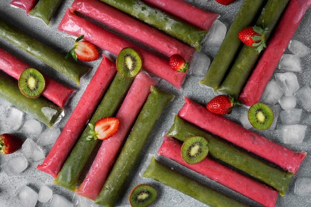 Typical brazilian freezies with fruits still life