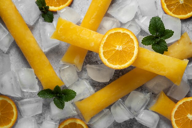 Typical brazilian freezies with fruits still life