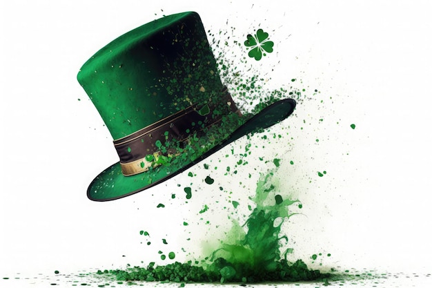 免费照片典型绿色圣patrick39s帽子纸屑在白色背景ai生成爆炸