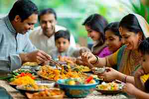 Free photo typical indian family eating together