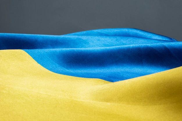 Ukrainian flag still life high angle