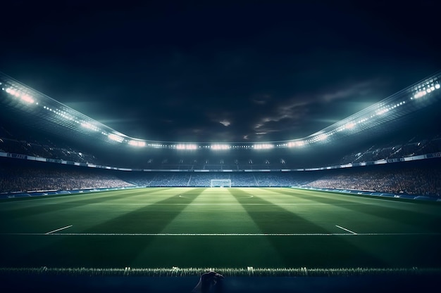 сверхдетальная зеленая трава кинематографическое освещение футбольный стадион