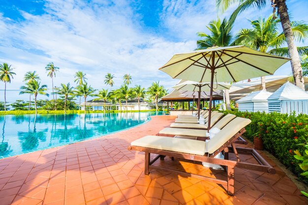 Umbrella and hammocks in a pool