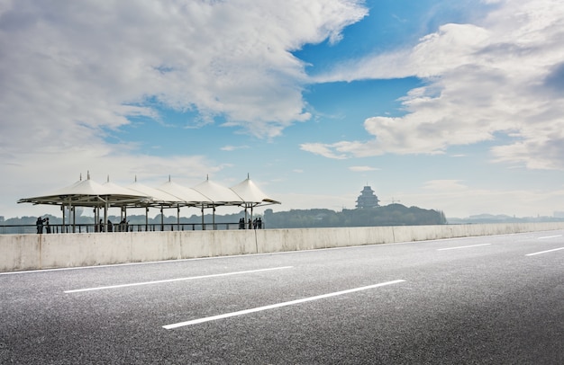 Umbrellas beside the road