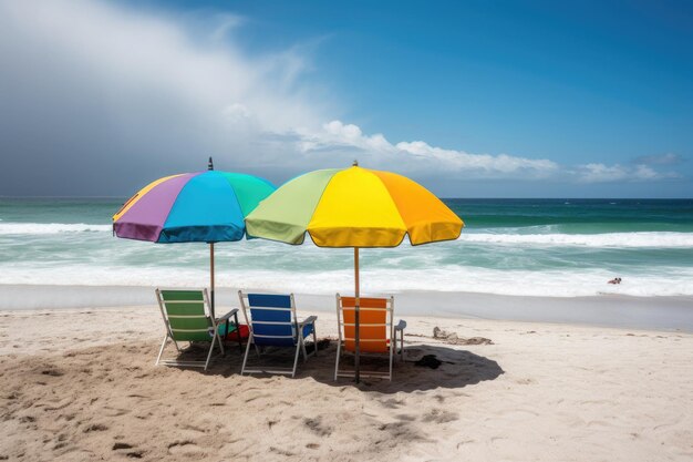 Зонтики и гамаки на пляже Летняя концепция Генерация AI