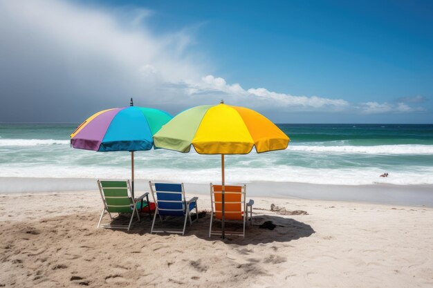 Umbrellas and hammocks on beach Summer concept AI generative