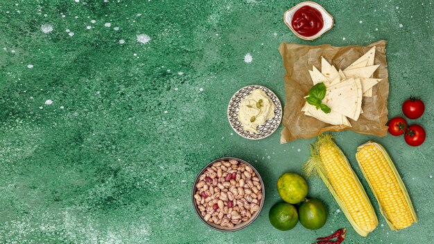 Uncooked colourful ingredients for Mexican cuisine