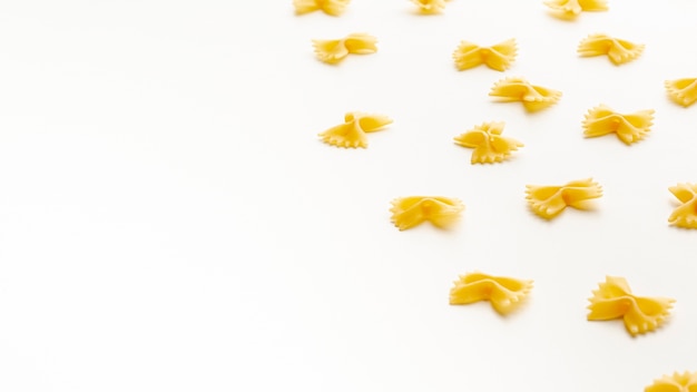 Uncooked farfalle arrangement with copy space