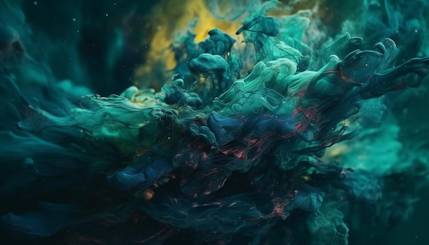 Бесплатное фото Подводное животное в синем жидком абстрактном хаосе, созданном ии
