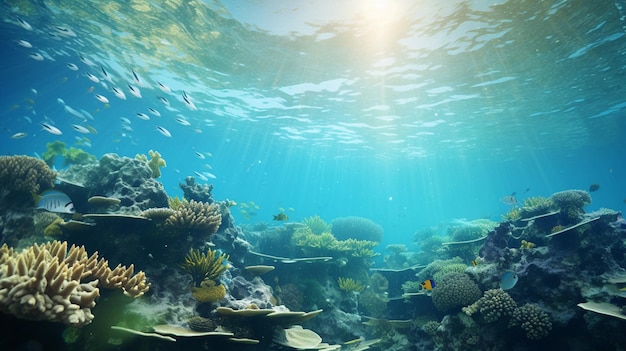 Free photo an underwater panorama with a coral reef