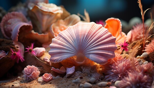 人工知能によって生成された色とりどりの魚やサンゴの水中のサンゴ礁の接写