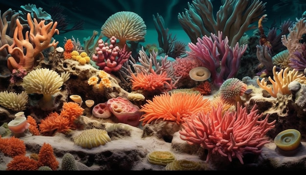 人工知能によって生成された魚のいる水中サンゴ礁動物自然サンゴ水生熱帯気候