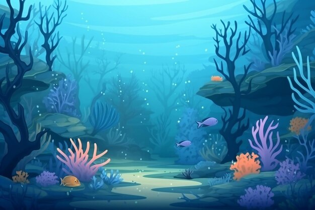 Underwater scene of happy and untouched ocean life generative ai