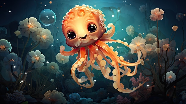 Free photo underwater scene with marine life in cartoon style