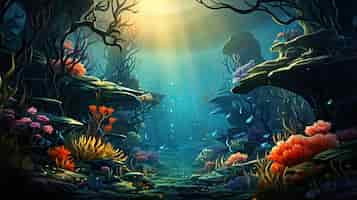 Free photo underwater scene with marine life in cartoon style