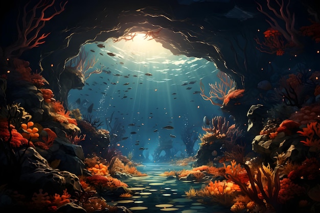 Foto gratuita illustrazione di disegno di paesaggi sottomarini
